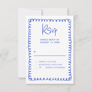Minimalist Hand Drawn French Blue Wedding RSVP Card