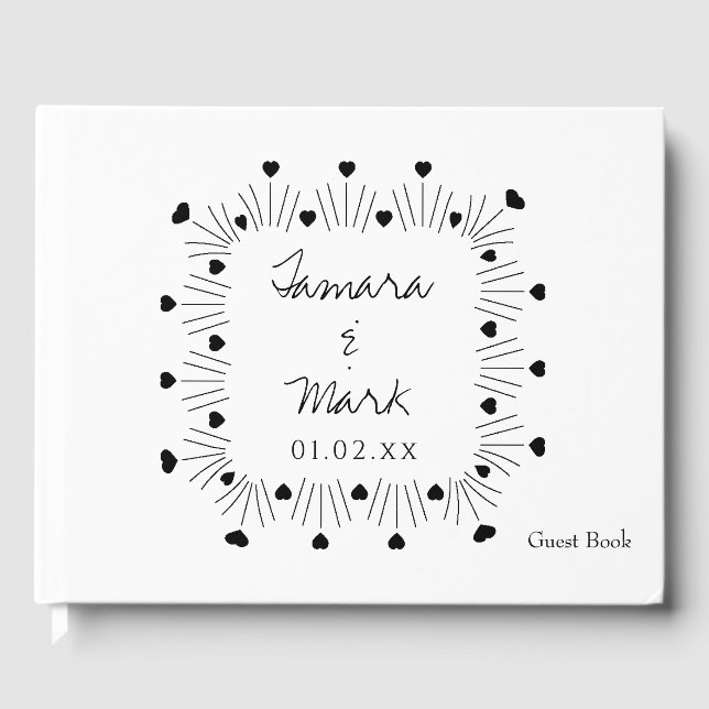 Minimalist Hand Drawn Hearts Wedding Logo Script Guest Book (Front)