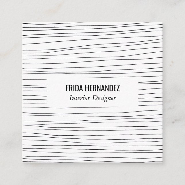 Minimalist Hand Drawn Lines Stripes Chic Elegant Square Business Card (Front)