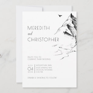 Minimalist Hand Drawn Mountain Wedding Invitation