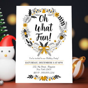 Minimalist hand-drawn Oh What Fun Christmast Party Invitation Postcard