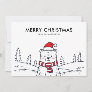 Minimalist Hand-Drawn Polar Bear Christmas Holiday Card