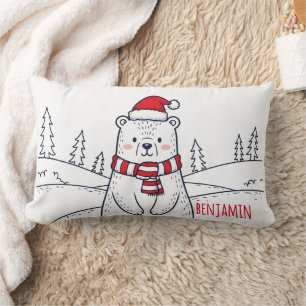 Minimalist Hand-Drawn Polar Bear Christmas Lumbar Cushion