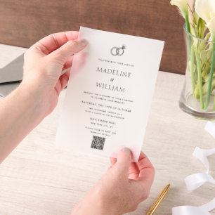 Minimalist Hand Drawn Rings Qr Code Wedding Vellum Invitations