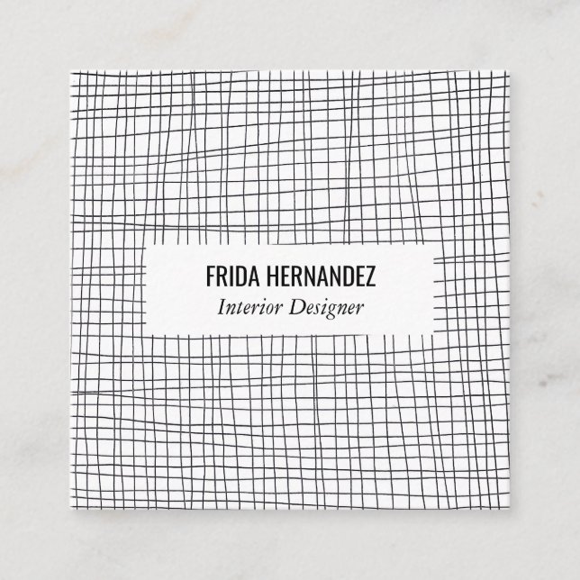 Minimalist Hand-drawn Stripes Grid Lines Chic Bold Square Business Card (Front)