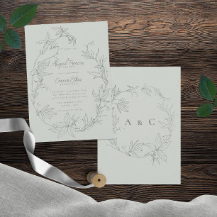 Minimalist Hand-drawn Vines Sage Green Grey Invitation