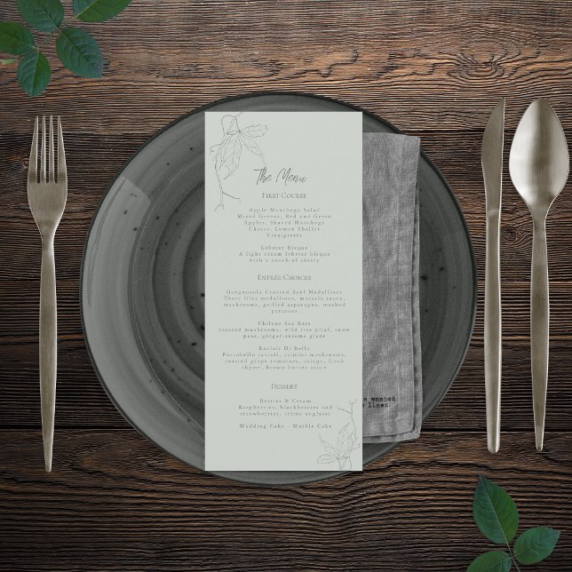 Minimalist Hand-drawn Vines Sage Green Grey Menu (Creator Uploaded)