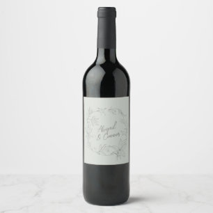 Minimalist Hand-drawn Vines Sage Green Grey Wine Label