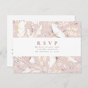 Minimalist Hand-drawn Wildflowers Wedding RSVP Postcard