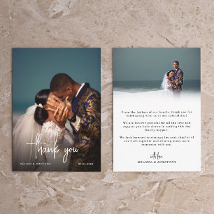 Minimalist Hand Lettered Photo Script Wedding Thank You Card
