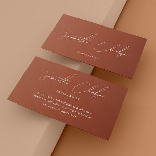 Minimalist Hand-Lettered Script Rustic Terracotta  Business Card