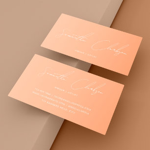 Minimalist Hand-Lettered White Script Creamy Peach Business Card