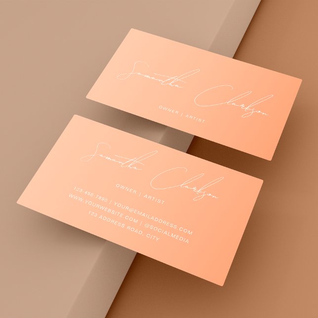 Minimalist Hand-Lettered White Script Creamy Peach Business Card (Creator Uploaded)