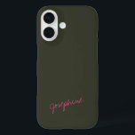 Minimalist Hand Lettering Name Green Pink Custom iPhone 16 Case<br><div class="desc">Minimalist Hand Lettering Name Green and Pink Custom Phone Case</div>