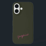 Minimalist Hand Lettering Name Green Pink Custom iPhone 16 Case<br><div class="desc">Minimalist Hand Lettering Name Green and Pink Custom Phone Case</div>