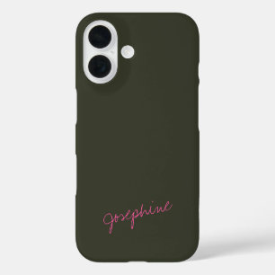 Minimalist Hand Lettering Name Green Pink Custom iPhone 16 Case
