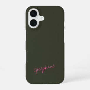 Minimalist Hand Lettering Name Green Pink Custom iPhone 16 Case