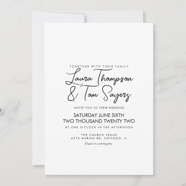 Minimalist Hand Lettering Script Black Wedding Invitation (Front)