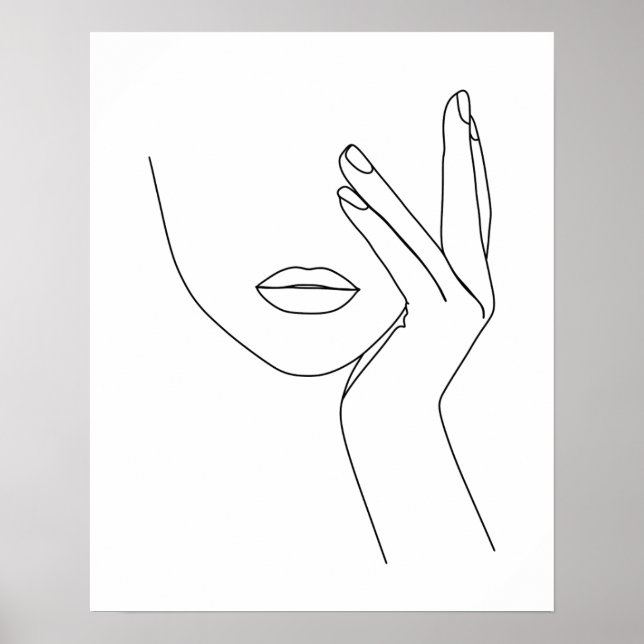 Minimalist Hand On Woman's Face Line Art Poster (Front)