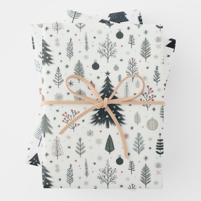 Minimalist Hand Painted Tree Pattern Wrapping Paper Sheet (In situ)