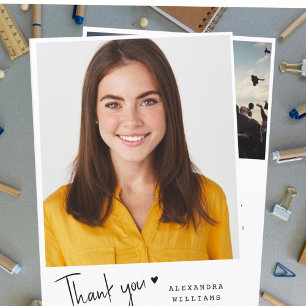 Minimalist Hand-written Graduation Thank You Photo Card