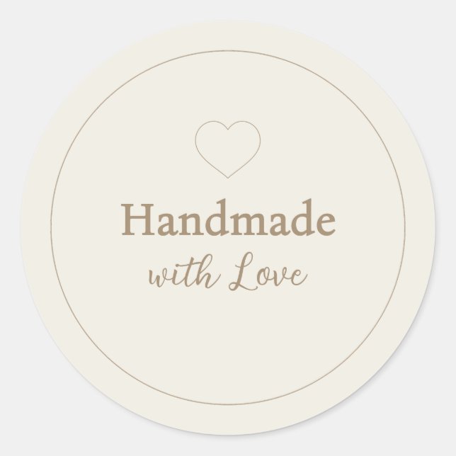 Minimalist "Handmade with Love" Cream Classic Round Sticker (Front)