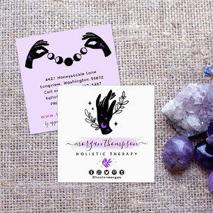 Minimalist Hands & Moon Phases Metaphysical Reiki Square Business Card