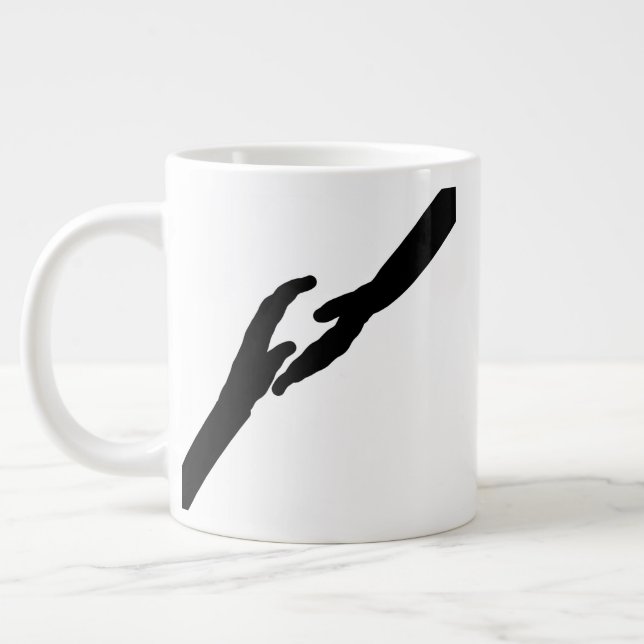 Minimalist Hands Touching Line Art Emotional Large Coffee Mug (Left)