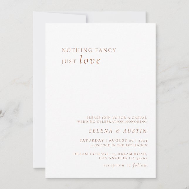 Minimalist Handscript Nothing Fancy Just Love Invi Invitation (Front)