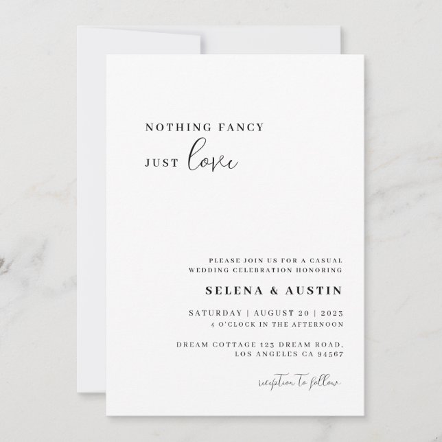 Minimalist Handscript Nothing Fancy Just Love Invitation (Front)