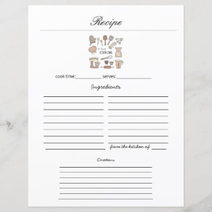 Minimalist Handwriting Recipe Cookbook Sheet Page