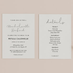 Minimalist handwritten Bachelorette Weekend Invitation