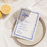 Minimalist Handwritten Blue French Wedding Menu<br><div class="desc">Handwritten French Wedding Table  Cards Flat Menu Elegant Calligraphy Eat and Drink Wedding Menus | Simple Calligraphy Rustic Wedding Menus Wedding Menus,  Rustic Wedding Menu,  Floral Wedidng Menu,  Wedding Table Menu</div>