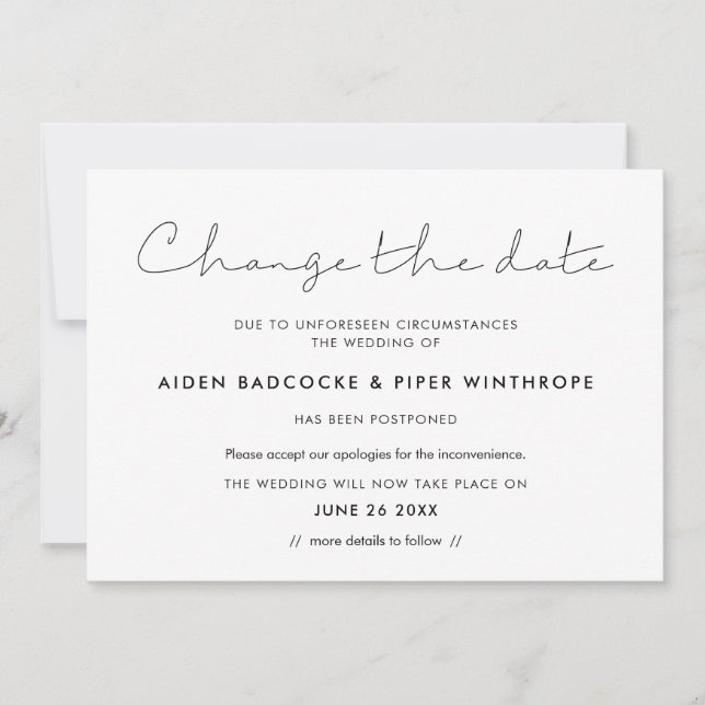 Minimalist handwritten Change the date update Invitation (Front)