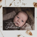 Minimalist handwritten Godmother proposal card<br><div class="desc">Modern and trendy: choose a photo card for your Godmother proposal. Easy to personalise with your baby picture and your custom message for the future Godparents. Fully customisable font and background colours.</div>