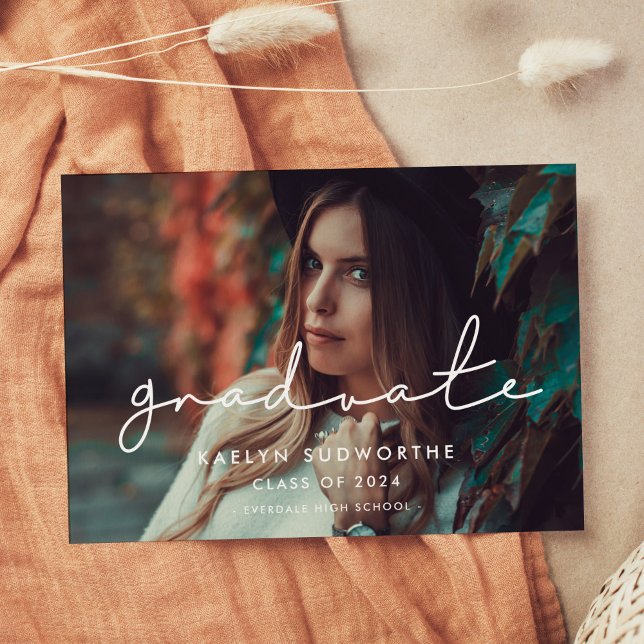 Minimalist handwritten Graduate photo Announcement (Creator Uploaded)