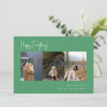 Minimalist Handwritten Green Multi Photo Four Holiday Card<br><div class="desc">Minimalist Handwritten Script Multi Photo Four Holiday Card in Green</div>