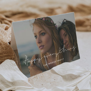 Minimalist Handwritten Happy Everything Photo Holiday Card