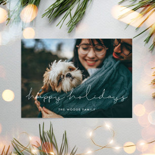 Minimalist Handwritten Happy Holidays Photo Holiday Card