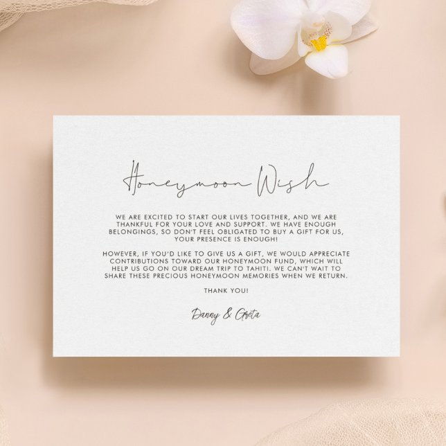 Minimalist handwritten Honeymoon wish Enclosure Card (Minimalist handwritten Honeymoon wish Enclosure Card)