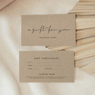 Minimalist handwritten kraft gift certificate