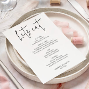 Minimalist Handwritten Let's eat Wedding Menu Card