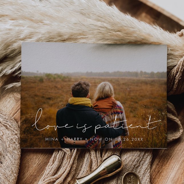 Minimalist handwritten Love is patient update Postcard (Creator Uploaded)