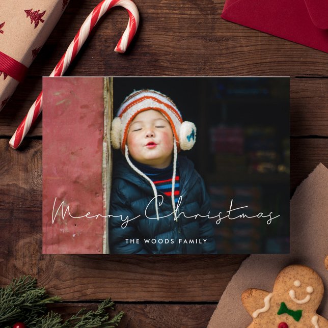 Minimalist Handwritten Merry Christmas Photo Holiday Card (Creator Uploaded)