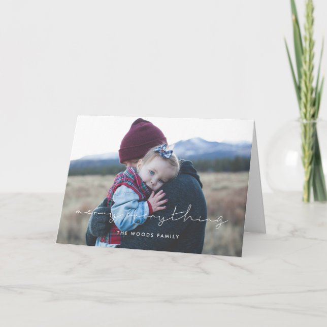 Minimalist Handwritten Merry Everything Photo Holiday Card (Front)
