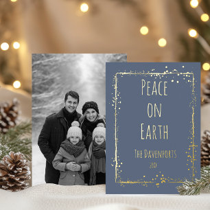 Minimalist Handwritten Peace On Earth Foil Holiday Card