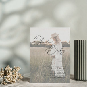 Minimalist Handwritten Photo Heart Baby Shower Inv Invitation