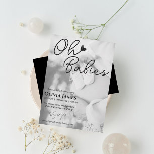 Minimalist handwritten photo twins baby shower  invitation