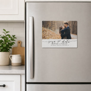 Minimalist Handwritten Save the Date Photo Magnetic Invitation