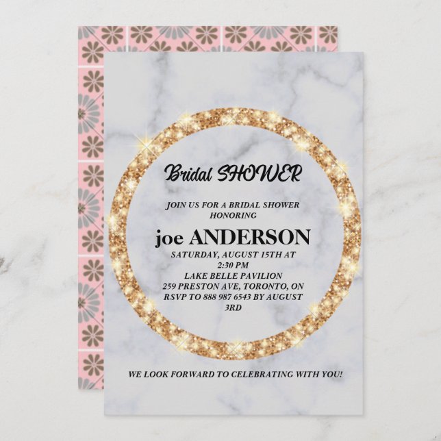 Minimalist Handwritten Script Black Bridal Shower  Invitation (Front/Back)